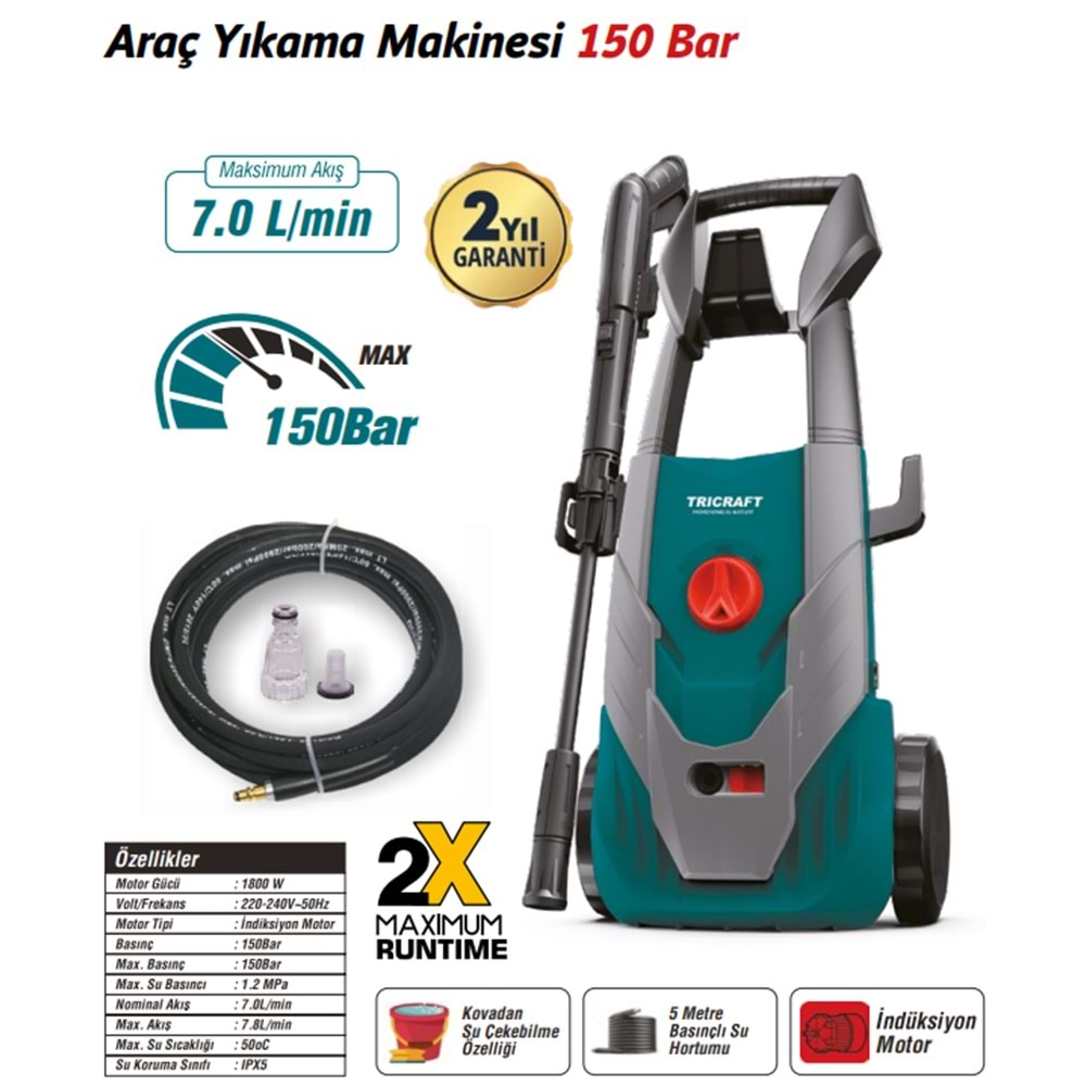 MEŞEM TRICRAFT YIKAMA MAKİNASI 150 BAR / 7000