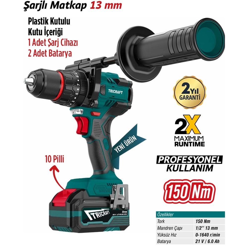 MEŞEM TRICRAFT ŞARJLI MATKAP 150Nm-6.0Ah / 7305