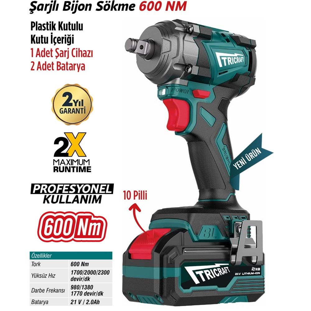 MEŞEM TRICRAFT ŞARJLI BİJON SÖKME 600Nm-2.0Ah / 7308