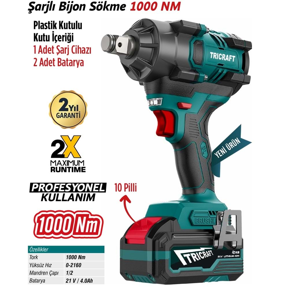 MEŞEM TRICRAFT ŞARJLI BİJON SÖKME 1000Nm-4.0Ah / 7309