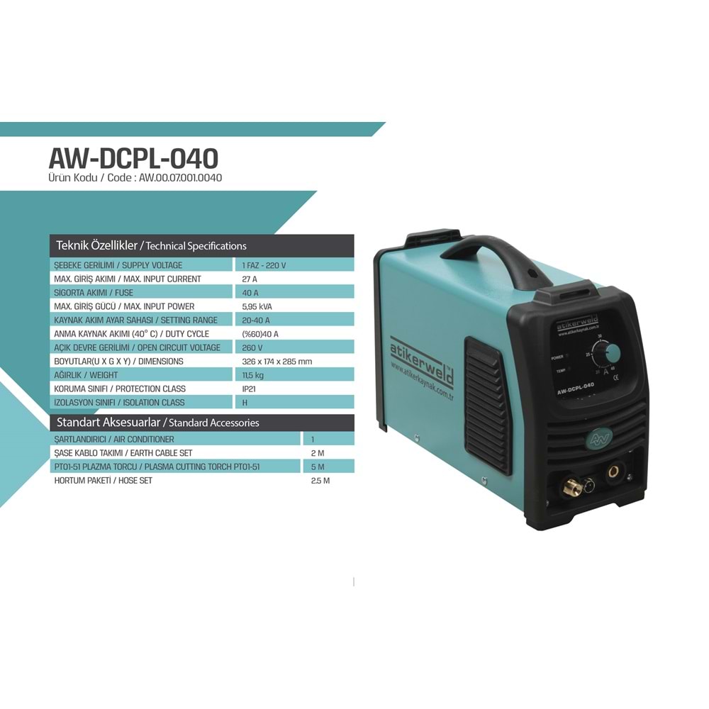 ATİKER PLAZMA KESME MAKİNESİ AW -DCPL-040