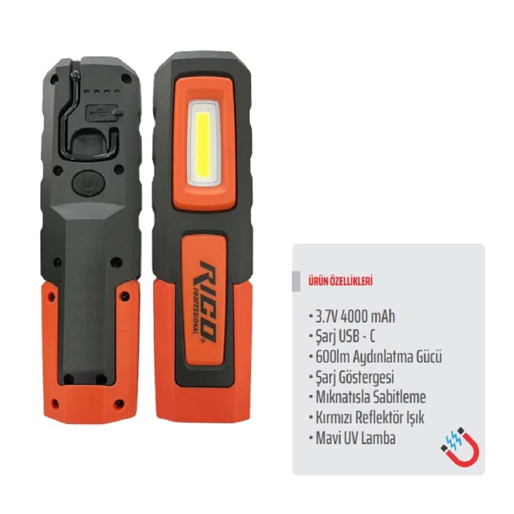 RİCO ŞARJLI LED LAMBA RC0031 600LÜMEN