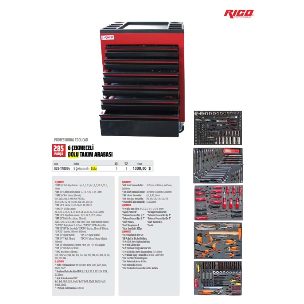 RİCO TAKIM ARABASI 6 ÇEKMECELİ TA0024 (DOLU) 285 PC.