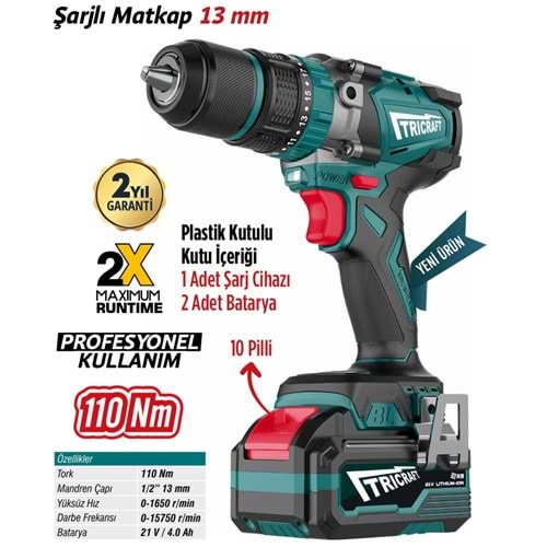 MEŞEM TRICRAFT ŞARJLI MATKAP 110Nm-4.0Ah / 7304