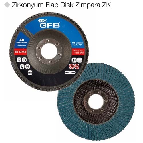 GFB2322 ZİRKONYUM FLAP DİSK ZIMPARA - MAVİ 115mm - 60kum