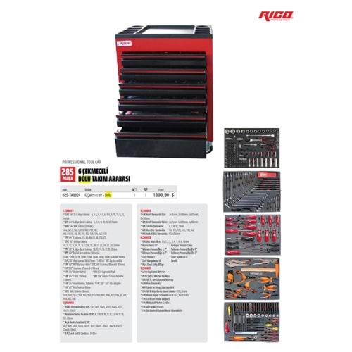 RİCO TAKIM ARABASI 6 ÇEKMECELİ TA0024 (DOLU) 285 PC.