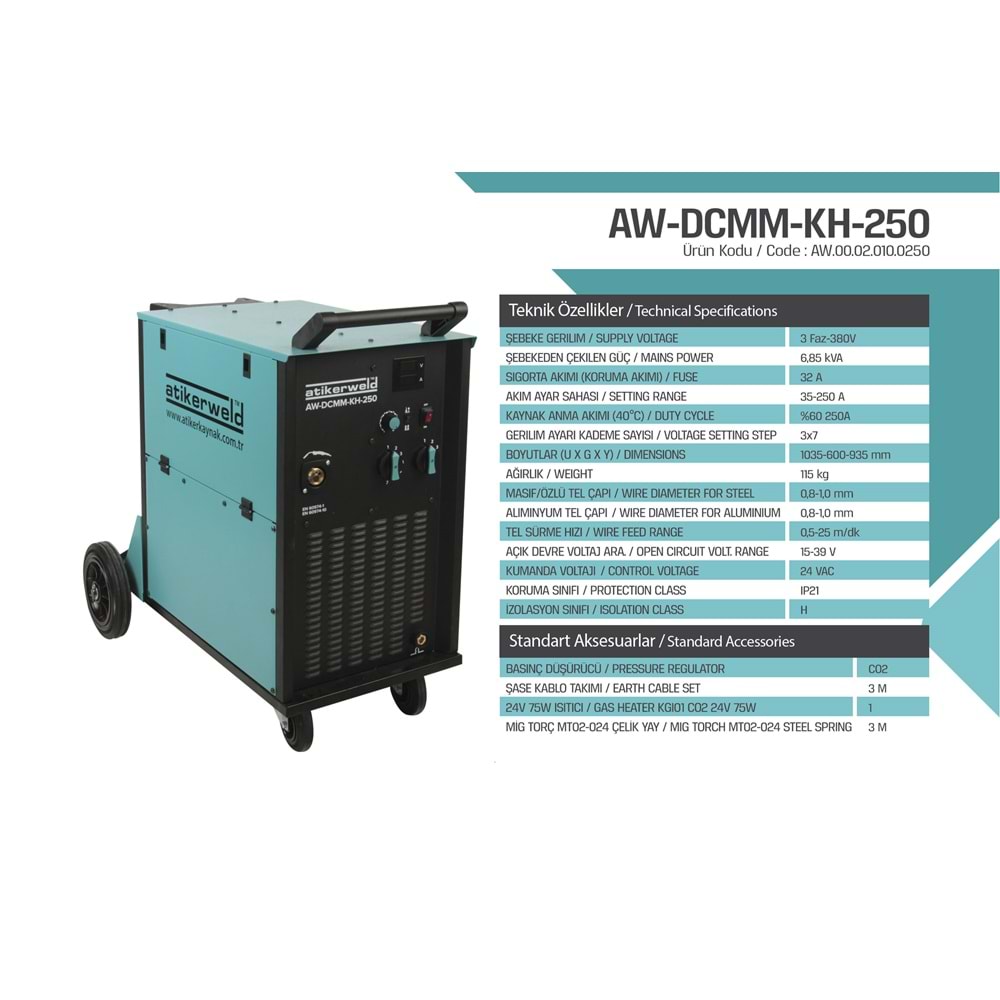 ATİKER GAZALTI KAYNAK MAKİNESİ AW-DCMM-KH250-SİLVER